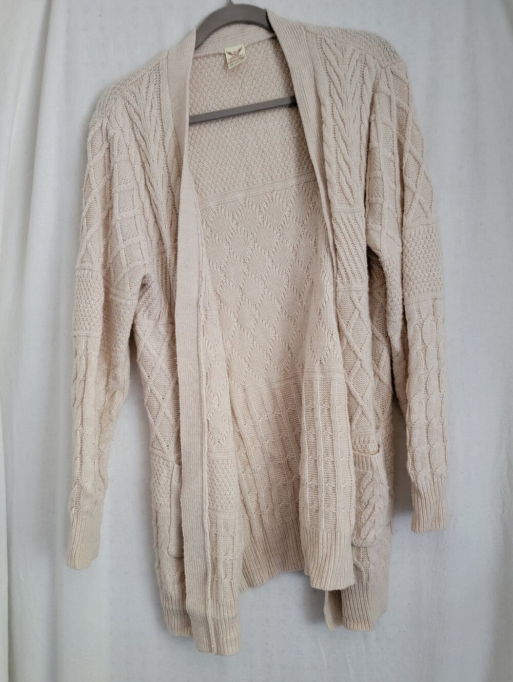 Faded Glory Cream Cable-Knit Open Cardigan